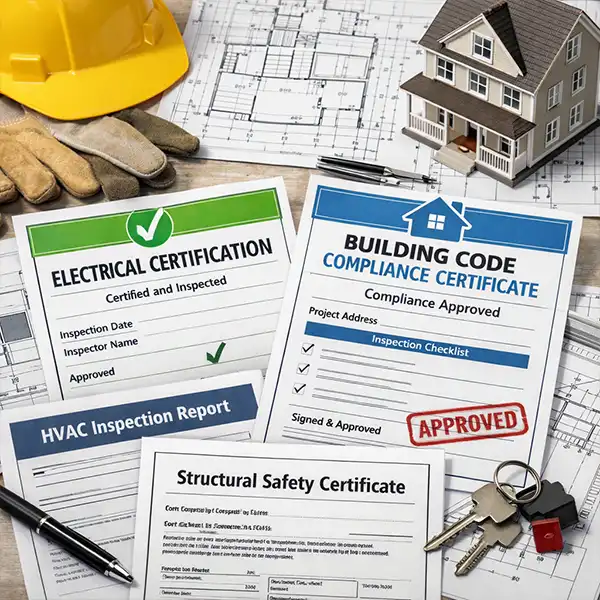 Specialist certifications and compliance documents for residential building projects