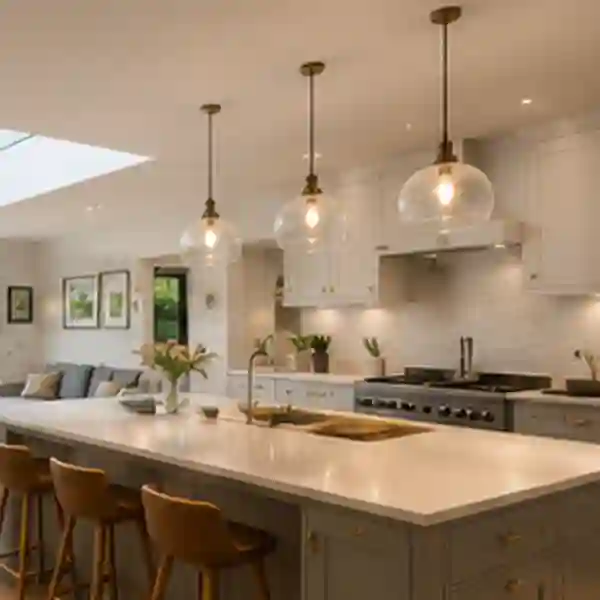 Wider open-plan kitchen created by a Long Ditton side return extension